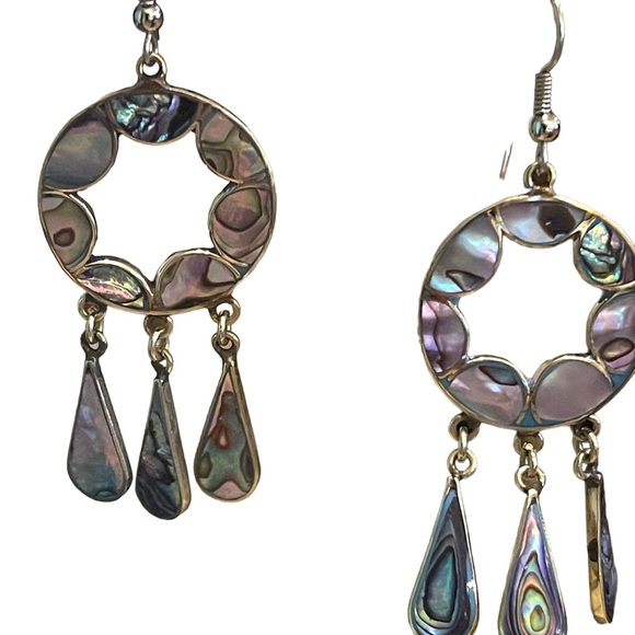 Vintage 80s Alpaca shell silver Mexico Dangle earrings - Picture 5 of 7